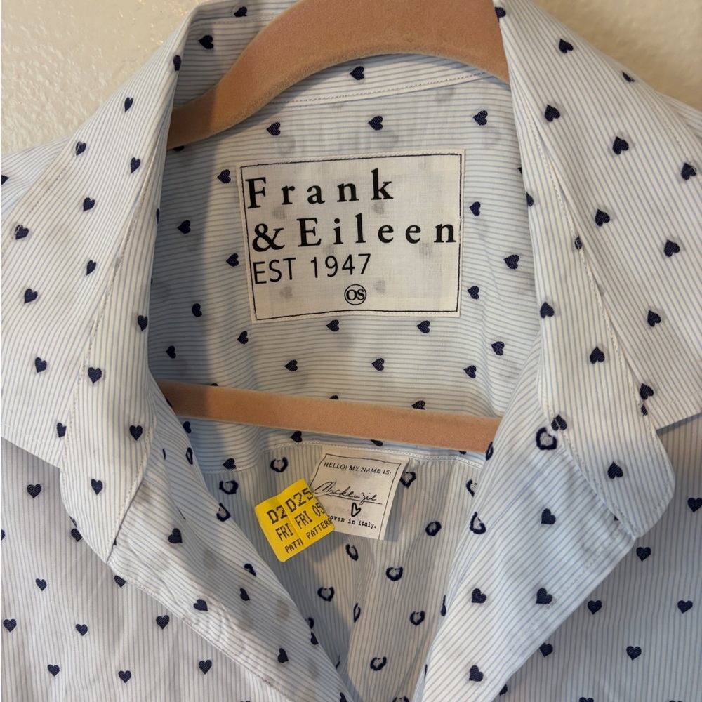 Frank & Eileen McKenzie Women’s White Shirt with Blue OS $308 button down - Picture 3 of 9